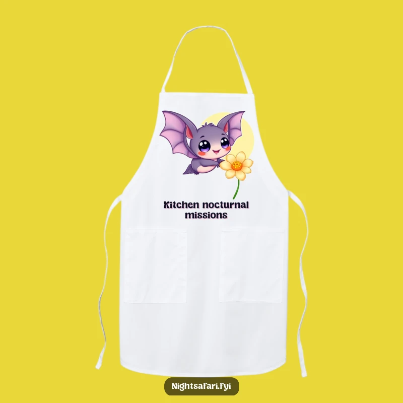 Funny Bat Apron: Happy Eyes Fluttering, Glowing Flower, Kitchen Whimsy