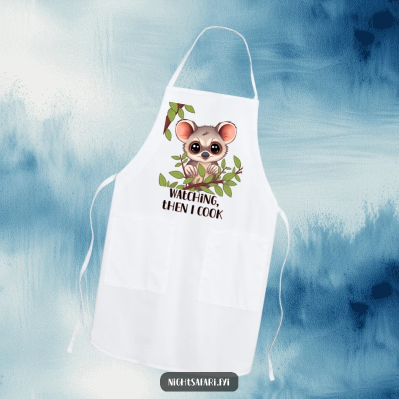 Funny Bushbaby Apron: A curious bushbaby with big eyes peering from foliage, adding humor to kitchen tasks.