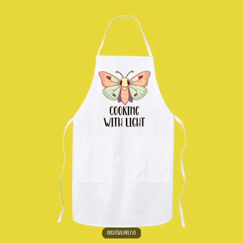 Funny Curious Moth Apron: Cook with Light-Inspired Humor!