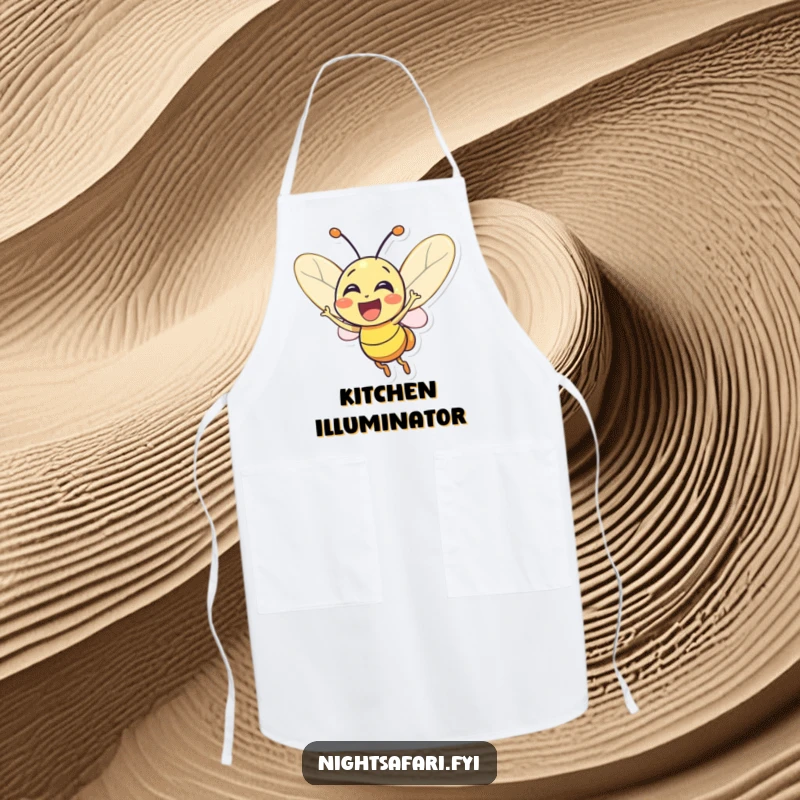 Funny Firefly Apron: An excited firefly character glowing brightly, ready to add a touch of luminous joy to kitchen tasks.
