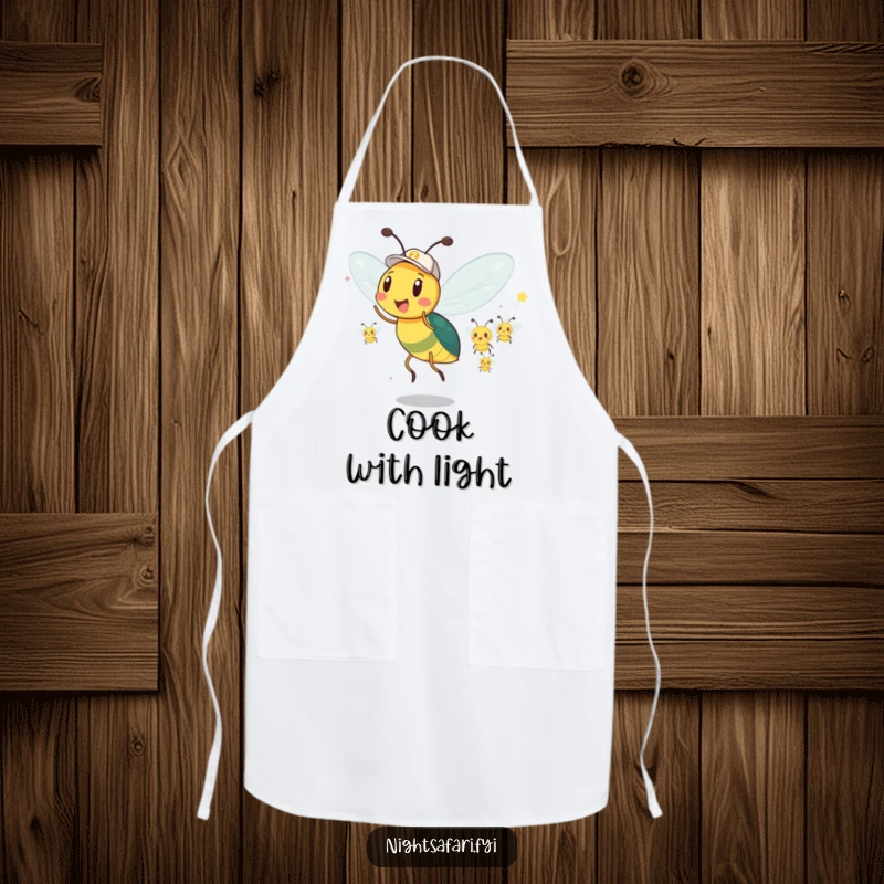 Funny Firefly Apron: A firefly leads a parade while cooking, a humorous and radiant kitchen accessory.
