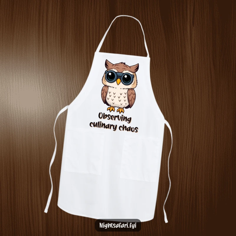 Funny Owl Apron: A kitchen apron with a curious owl wearing binoculars, perfect for a funny gift.