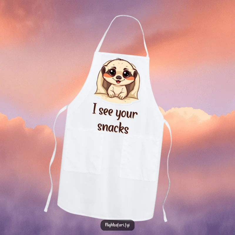 Funny Meerkat Apron depicting a cheerful meerkat peeking out, perfect for adding a touch of playful spirit to cooking or baking.