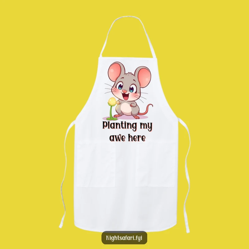 Funny Astonished Mouse Apron: Cook Up Laughs with Glowing Plant Kitchen Fun!
