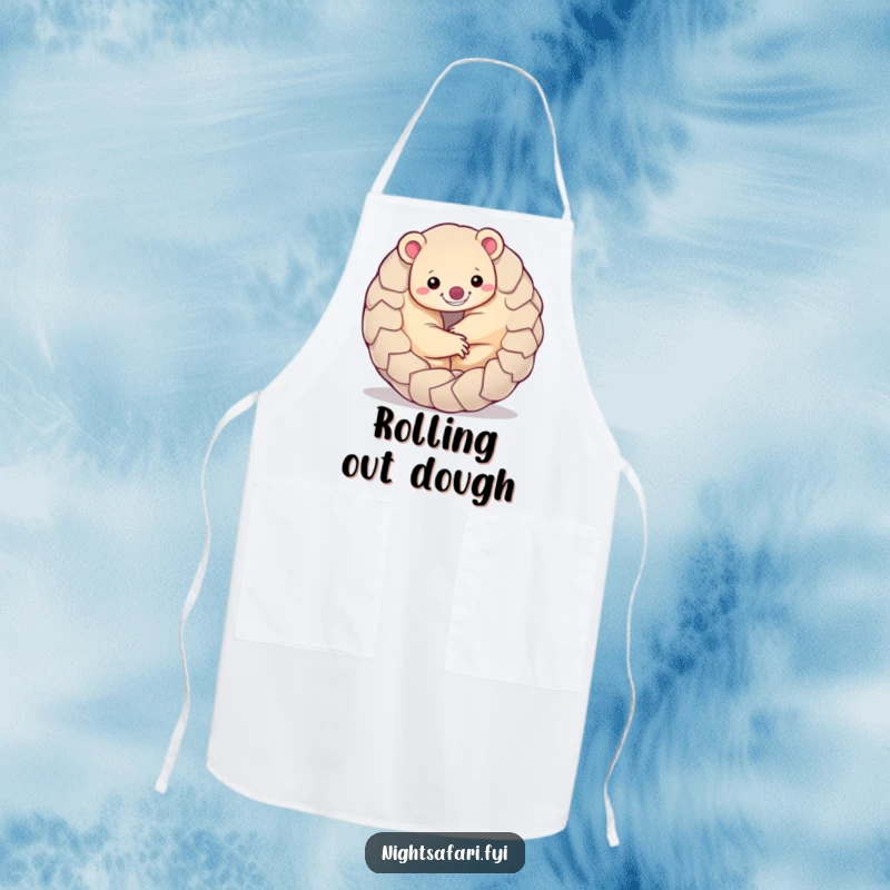 Funny Pangolin Apron depicting a smiling pangolin curled into a playful ball, designed for cheerful and fun cooks.