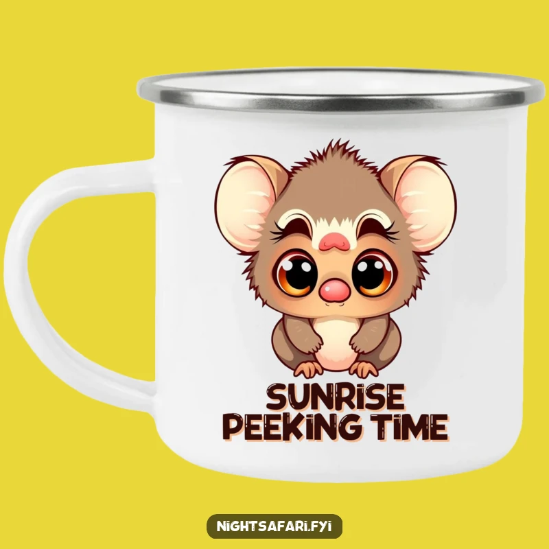Durable Funny Tarsier Camping Mug: Curious Adventures Ahead