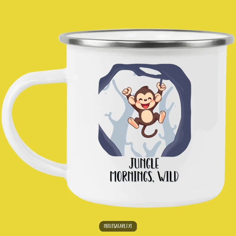 Funny Monkey Camping Mug - Playful Swinging Primate Enamel Cup, Perfect Funny Gift