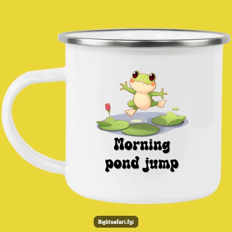 Funny Playful Frog Camping Mug, Lily Pad Leaping Outdoor Gift