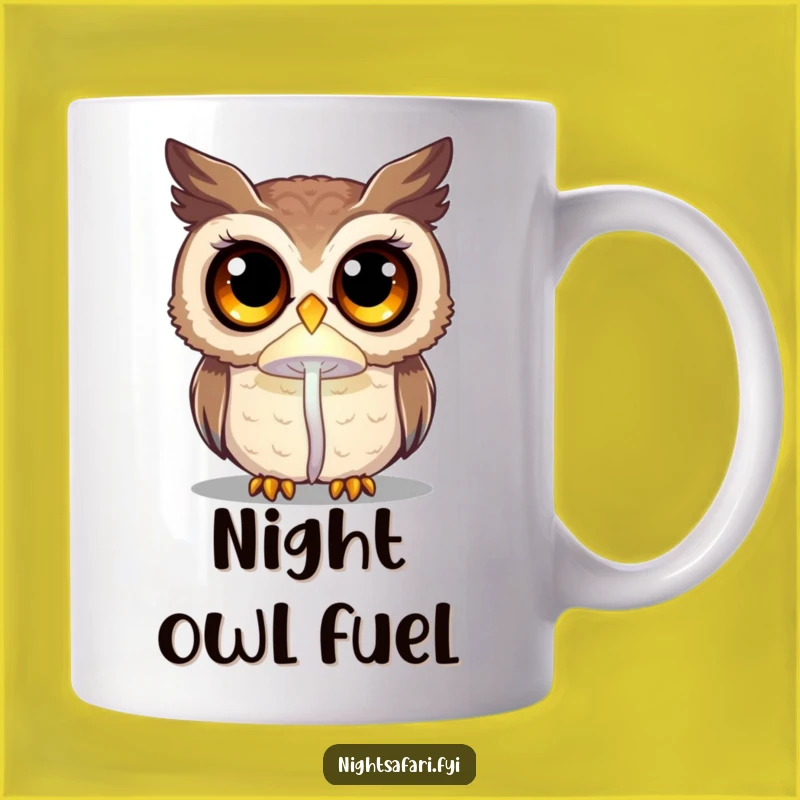 Funny Curious Owl Mushroom Mug - Enchanted Forest Gift for Night Owls