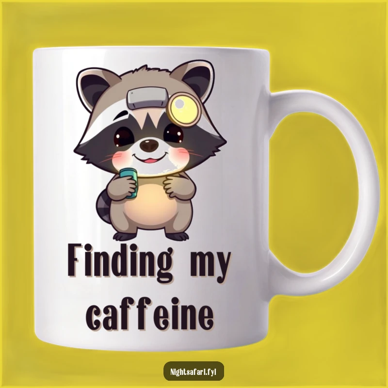 Funny Raccoon Headlamp Mug - Cheerful Rummaging Humor Gift
