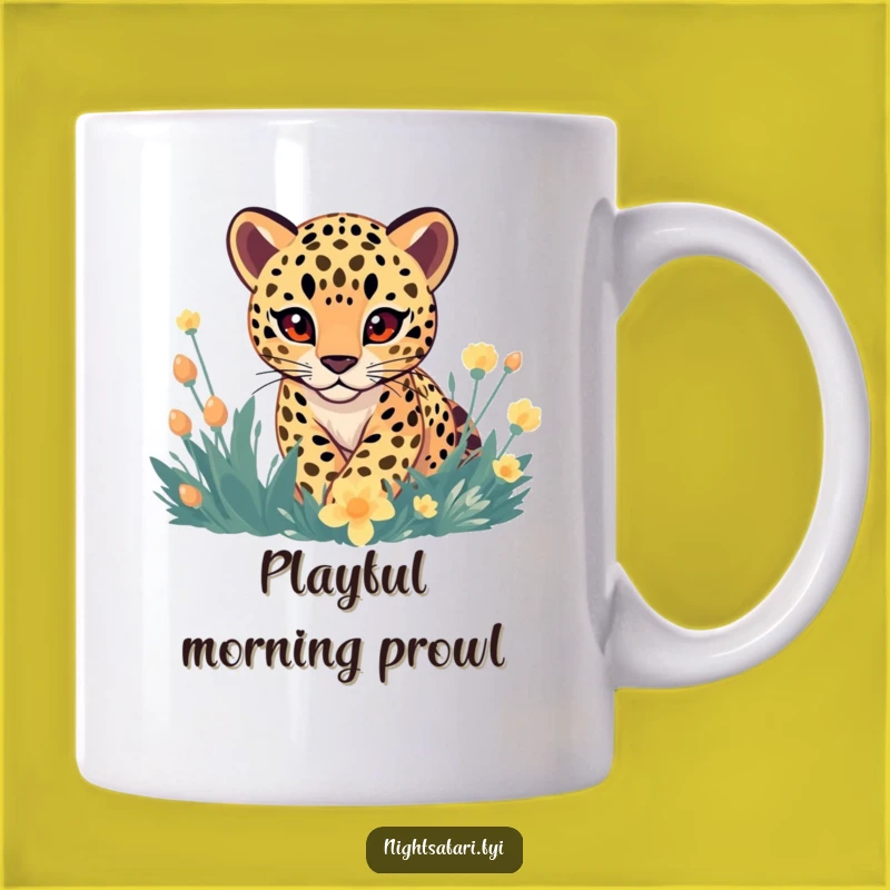 Funny Gentle Leopard Mug: Playful Stalking Among Glowing Flora, Perfect Gift!