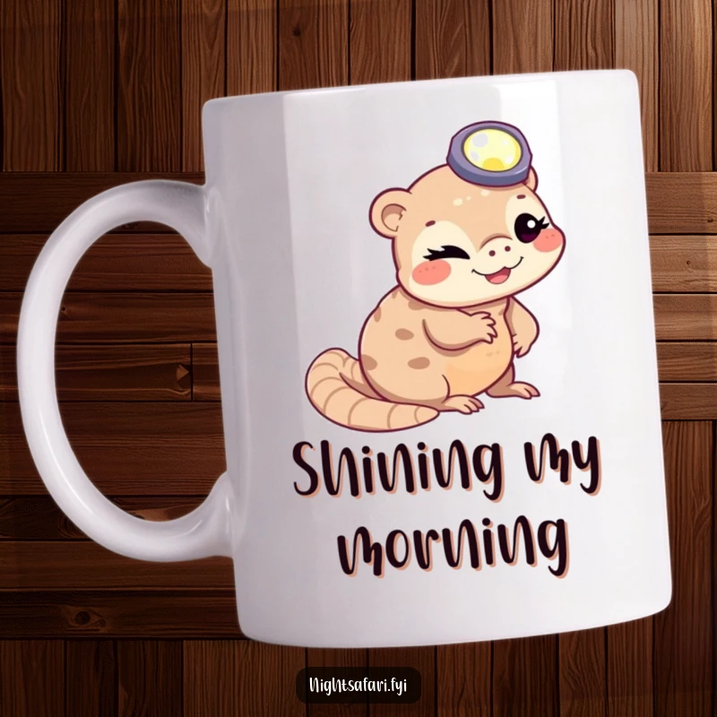 Funny winking pangolin wearing a headlamp slithering, designed for a humorous mug, great for animal lovers.