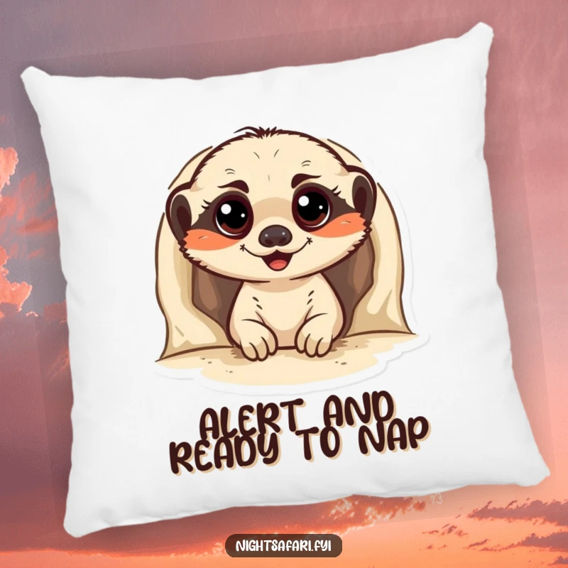 Funny Meerkat Pillow with a cheerful meerkat peeking from its burrow, offering comfort and a splash of playful charm.