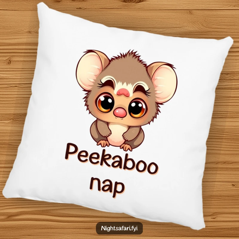 Funny pillow featuring a playful tarsier character with large, curious eyes, offering comfort and charm.