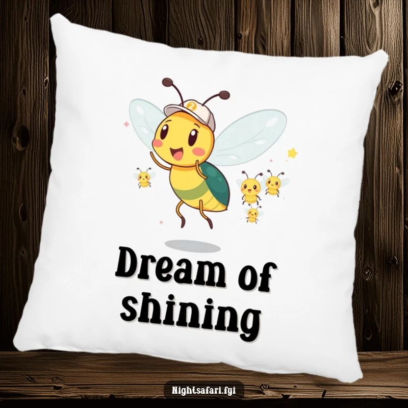 Funny Firefly Pillow: A firefly leads a parade, offering soft comfort and luminous, humorous cheer.