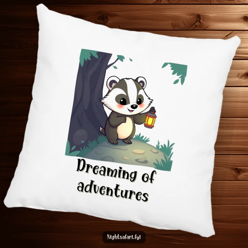 Funny badger pillow with a lantern, perfect for adding cozy adventure charm and a touch of bravery.
