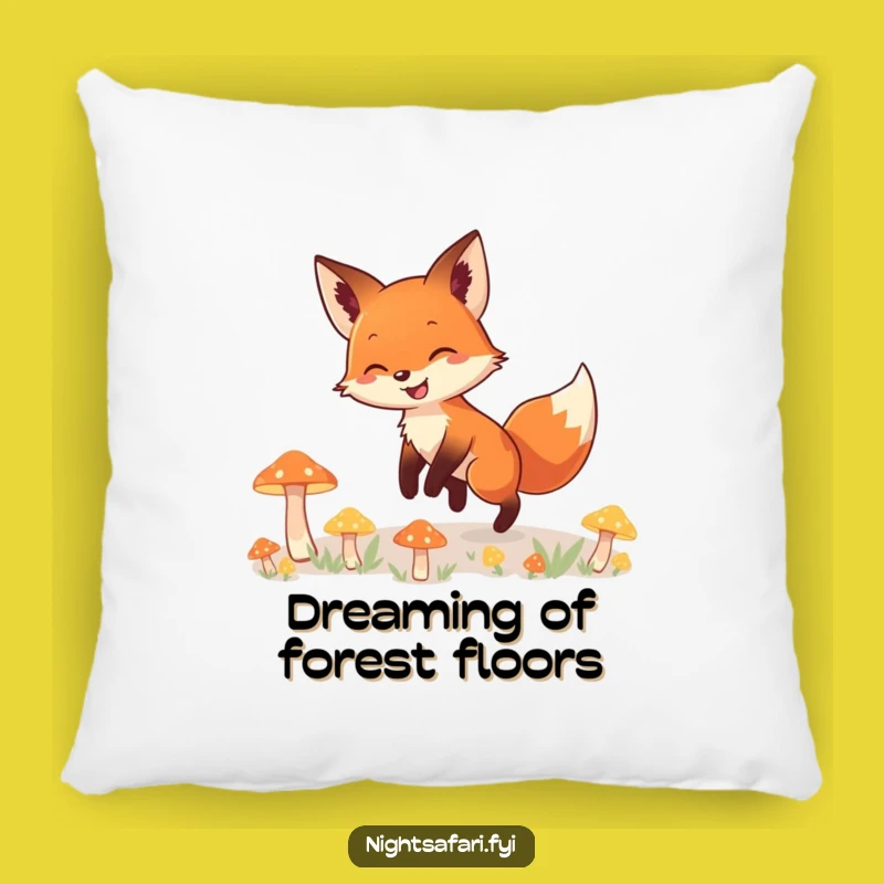 Funny Fox Pillow: Woodland Charm with Smiling Fox & Glowing Mushrooms