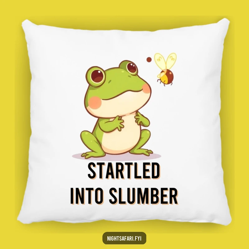 Funny Frog Startled Pillow: Comfy Cushion with Comical Firefly Scene