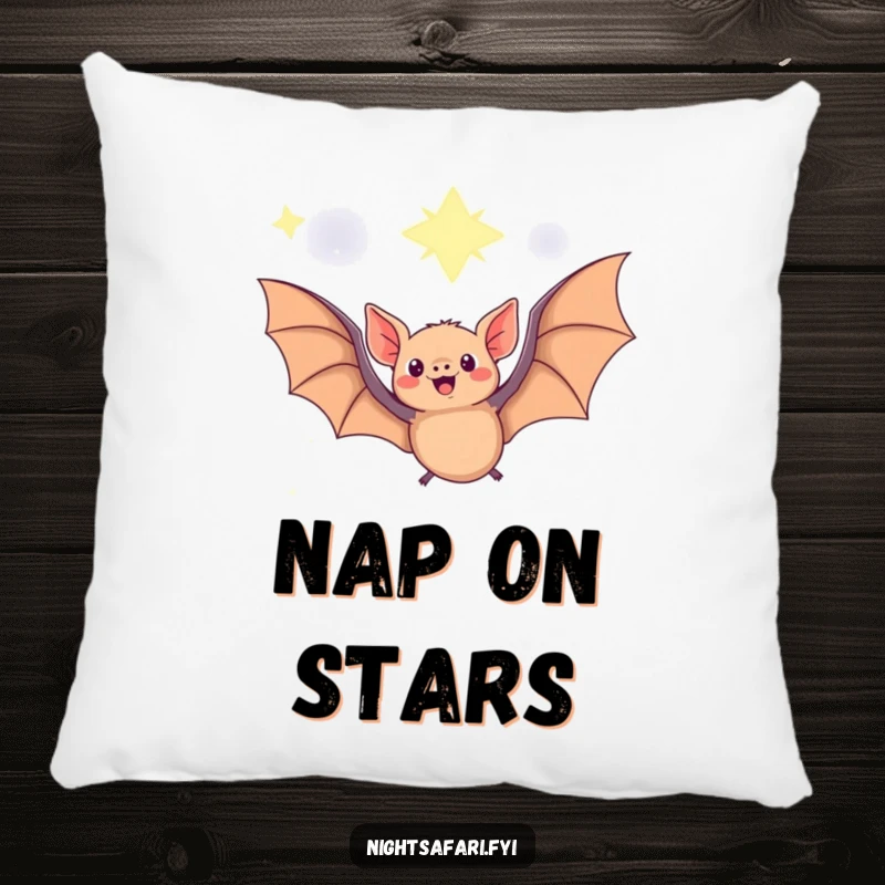 Funny Fruit Bat Pillow featuring a delighted fruit bat under a starry sky, offering soft comfort and whimsical charm.