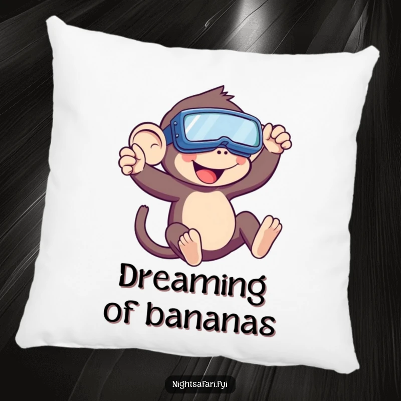Funny Monkey Pillow with a playful monkey in night vision goggles swinging, adding comfort and a dash of jungle fun to any seating area.