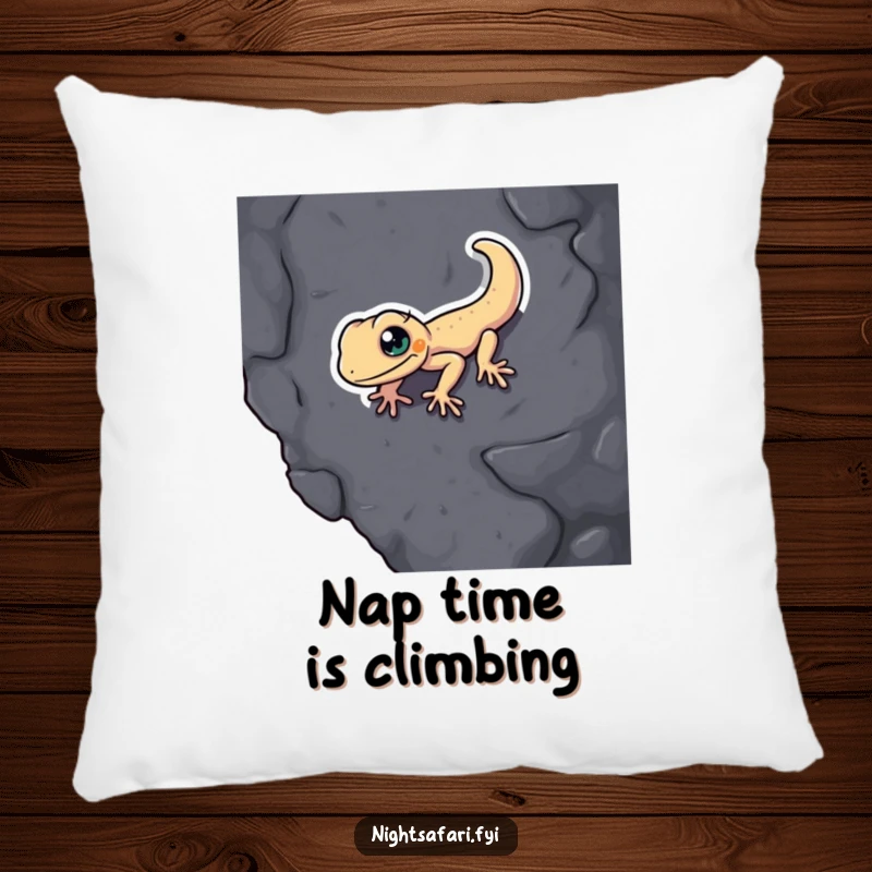 Funny Gecko Pillow: A determined gecko humorously crawls up a textured surface, soft and amusing.
