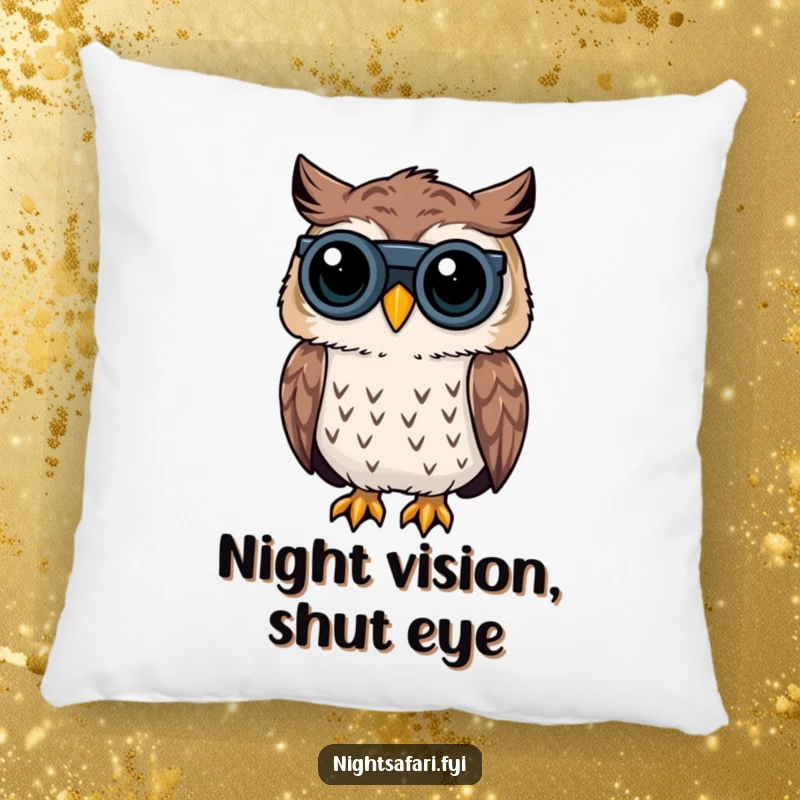 Funny Owl Pillow: A soft pillow with a curious owl wearing binoculars, offering a funny gift of comfort.