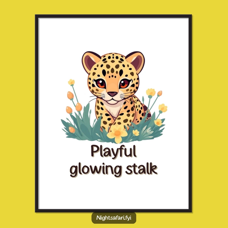Funny Gentle Leopard Digital Art: Playful Glowing Flora Graphic for Instant Style!