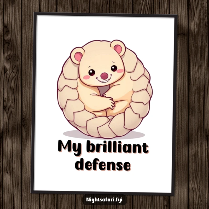 Funny Pangolin Digital Art Print of a smiling pangolin curled into a playful ball, ready to bring instant smiles.