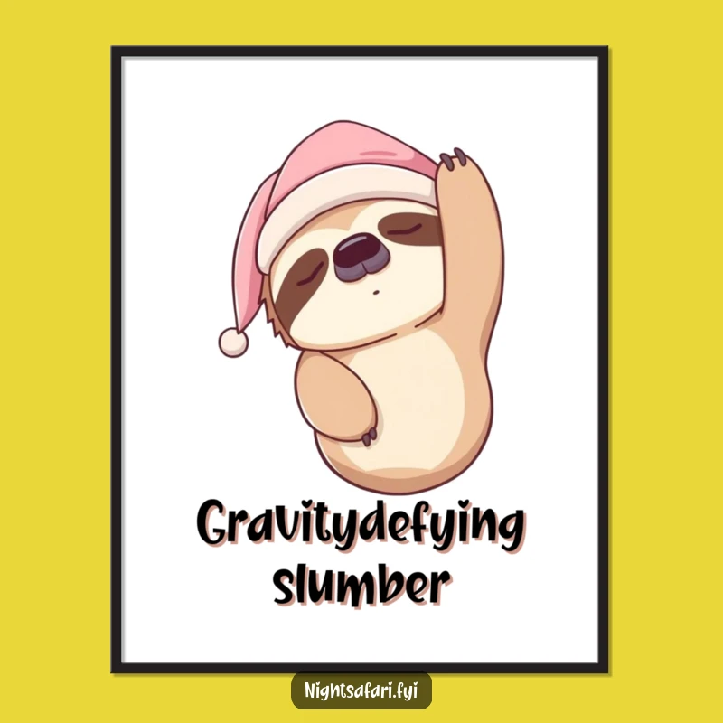 Funny Sleepy Sloth Nightcap Digital Art: Instant Relaxed Charm