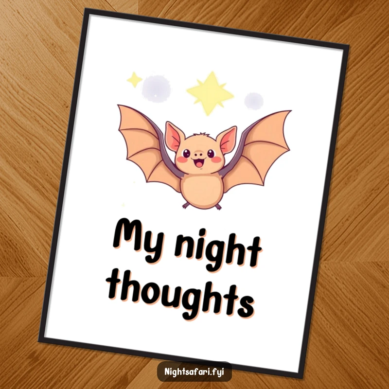 Funny Fruit Bat Digital Art Print of a delighted fruit bat flying under a starry sky, ready to add instant enchantment.