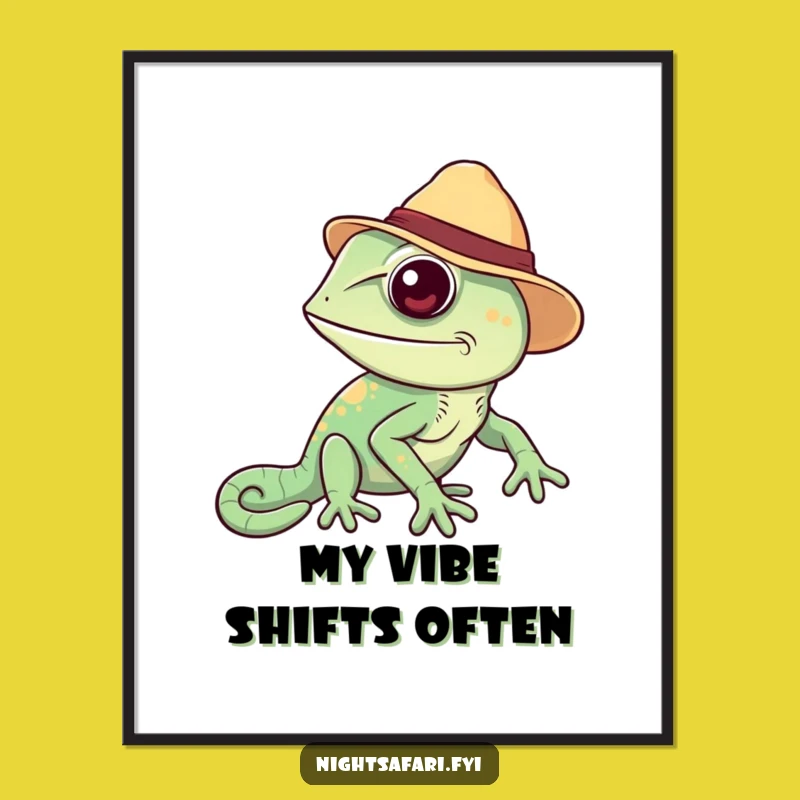 Funny Chameleon Safari Hat Digital Art Print Instant Joy For Wall Decor