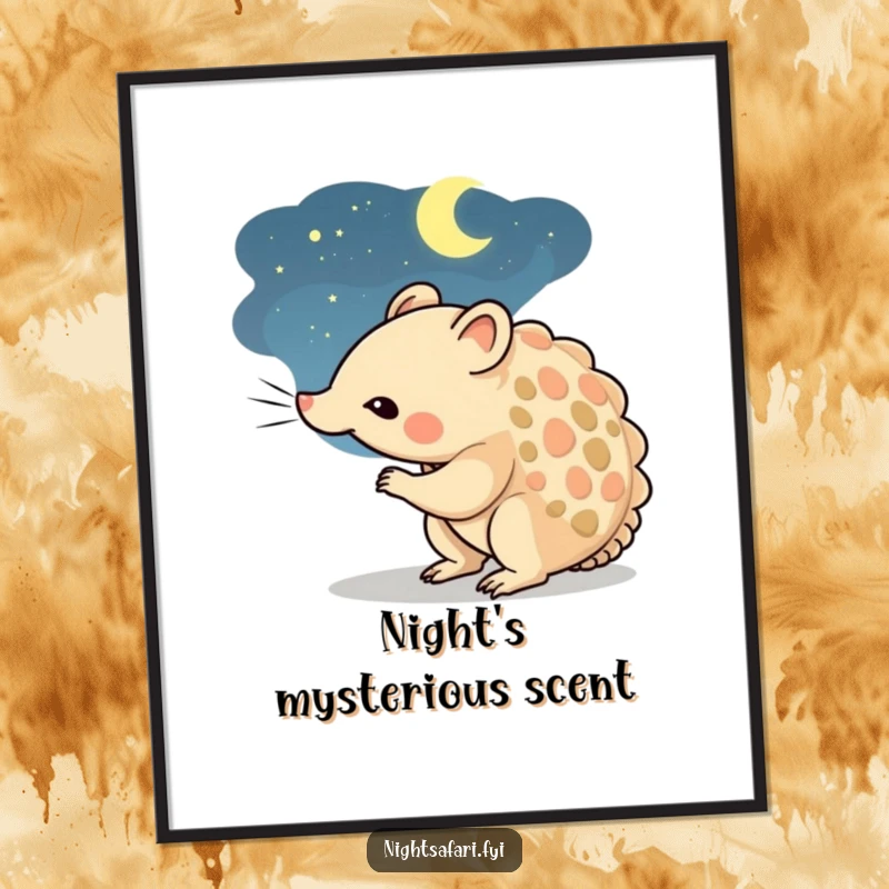 Funny digital art of a curious pangolin character intently sniffing the vast expanse of the night air.