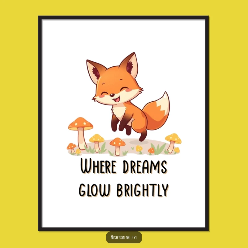Funny Fox Digital Art: Smiling Fox, Glowing Mushrooms, Instant Forest Magic