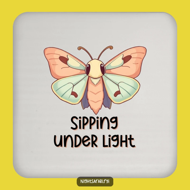 Funny Curious Moth Coaster: Protect Surfaces with Hilarious Light Humor!