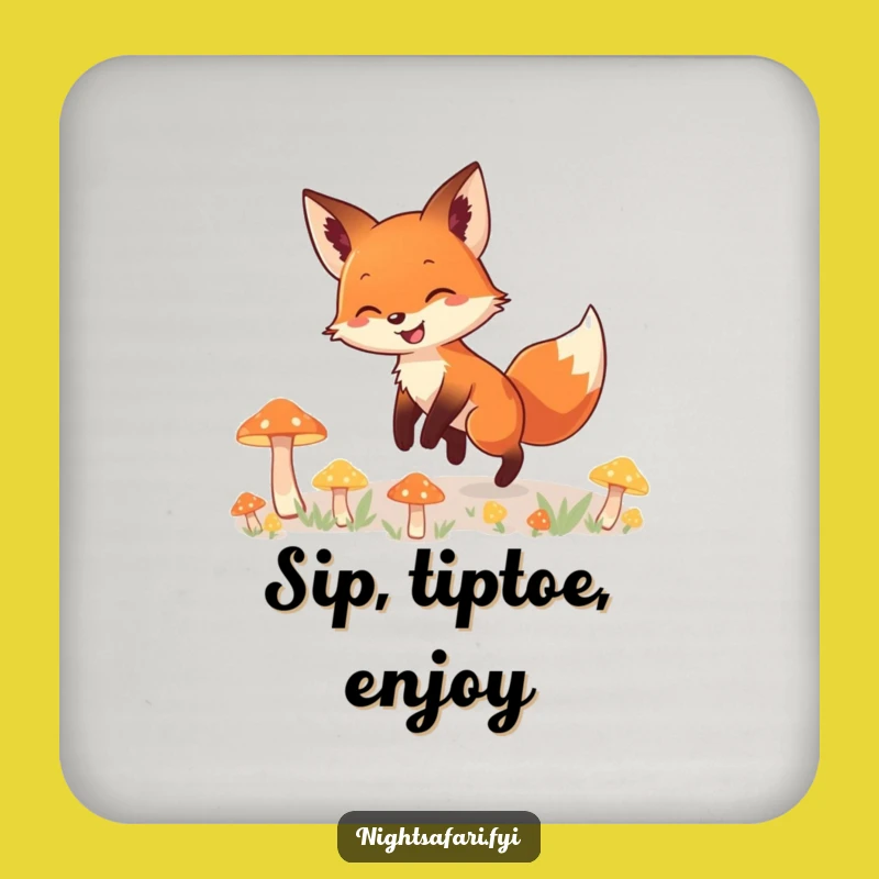 Funny Fox Coasters: Smiling Through Mushrooms, Woodland Protection, Set of 4