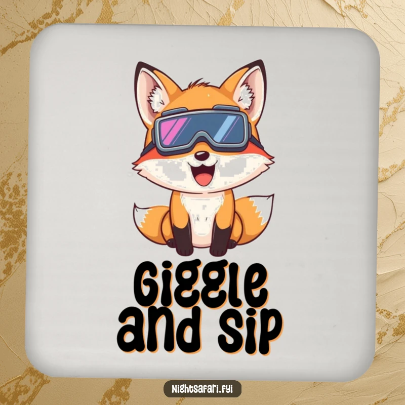 Funny Fox Night Vision Coaster: A giggling fox wearing night vision goggles peeks, protecting surfaces with playful charm, a practical funny gift.