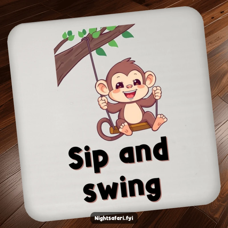 Funny Monkey Headlamp Coaster: A playful monkey wearing a headlamp swings, protecting surfaces with jungle charm, a practical funny gift.