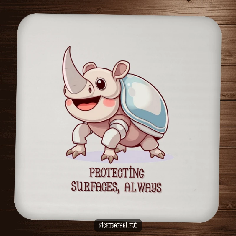 Funny Rhinoceros Beetle Coaster Set: A joyful beetle with shiny armor crawling upwards, protecting furniture with sturdy humor.