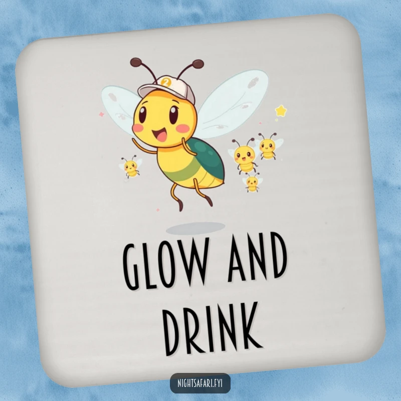 Funny Firefly Coaster: A firefly leads a parade, a humorous and luminous coaster for any table.