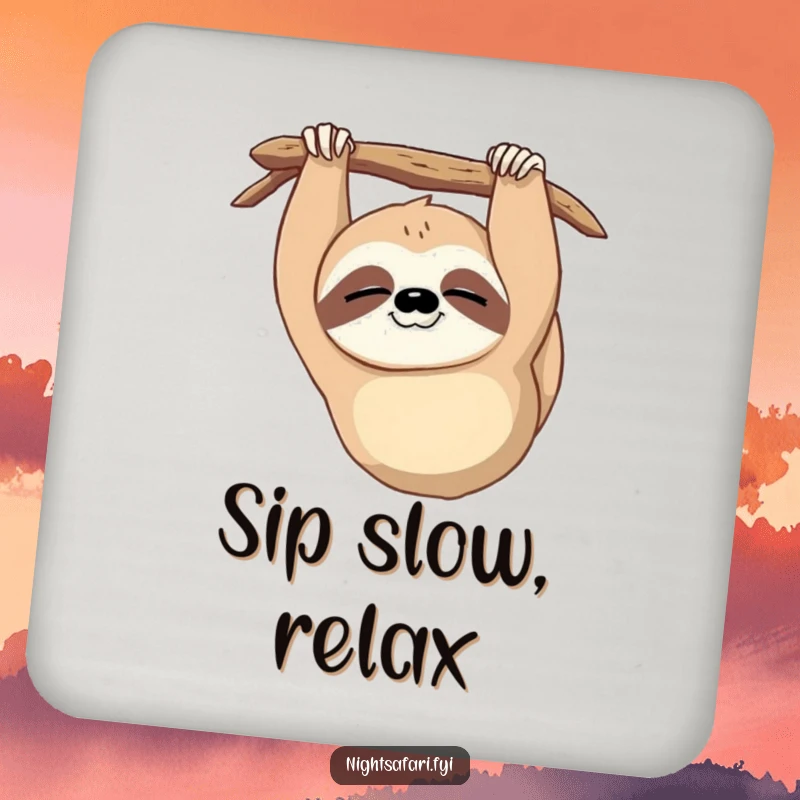 Funny Sloth Wink Coasters: A set of coasters with a sleepy sloth hanging upside down blinking, perfect for a funny gift.