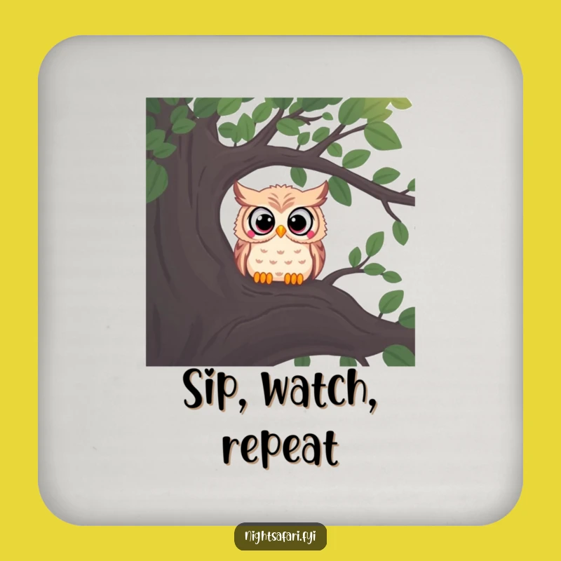Funny Curious Owl Coaster - Protect Surfaces with Wisdom!