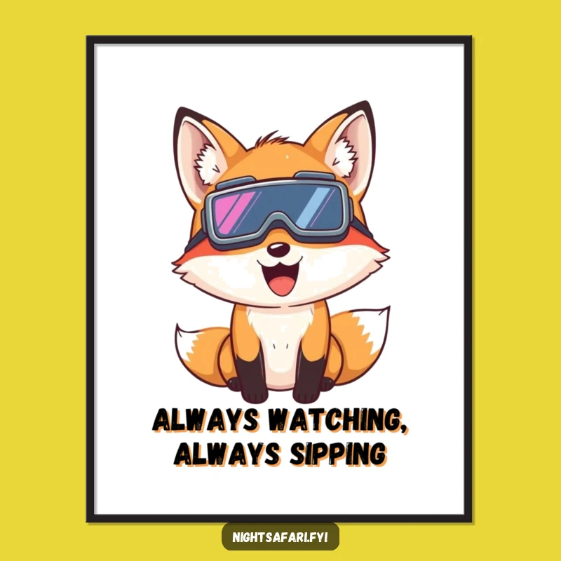 Funny Fox Night Vision Poster: Decorate With Giggling Spy Art Gift