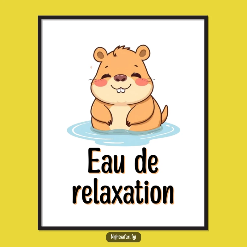 Funny Capybara Wall Art: Relaxing Water Scene Poster for Calm