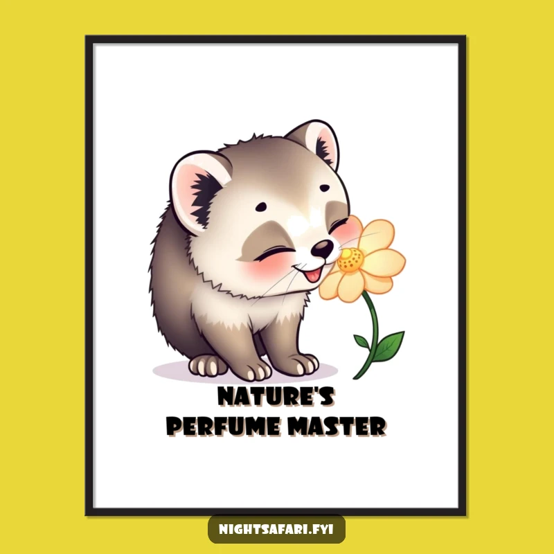 Funny Civet Cat Flower Poster - Joyful Wall Art, Hilarious Nature Decor Gift