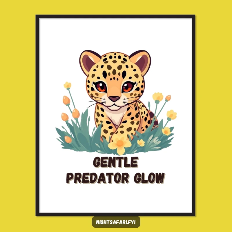 Funny Gentle Leopard Poster: Playful Stalking Art Among Glowing Flora!