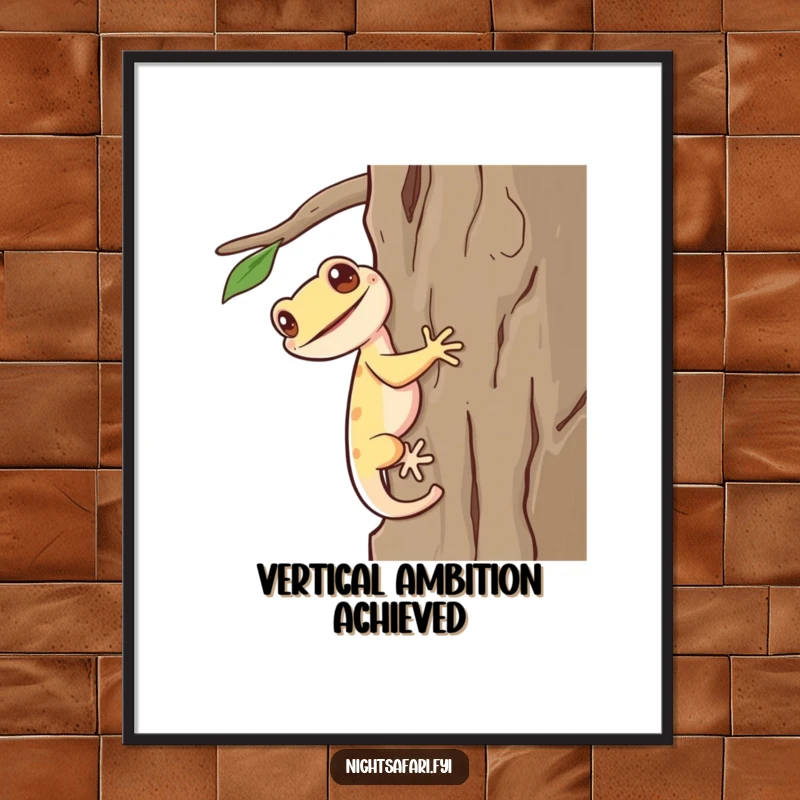 Funny Gecko Poster: A giggling gecko with a long tail scurrying up bark, creating a humorous and lively wall decoration.