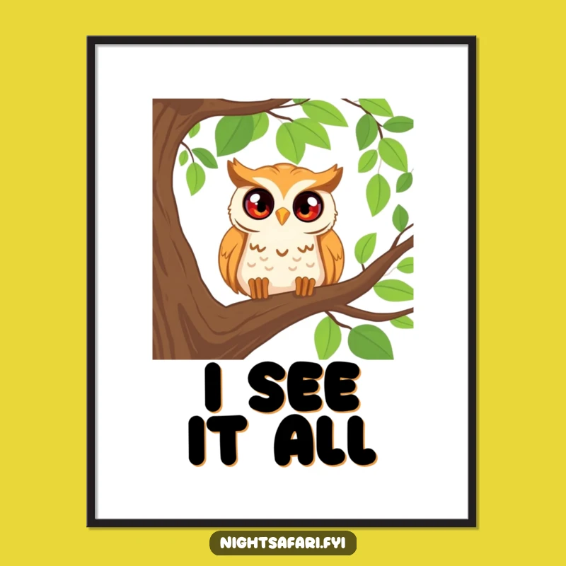Funny Happy Owl Poster - Curious Peering Bird Wall Art Gift