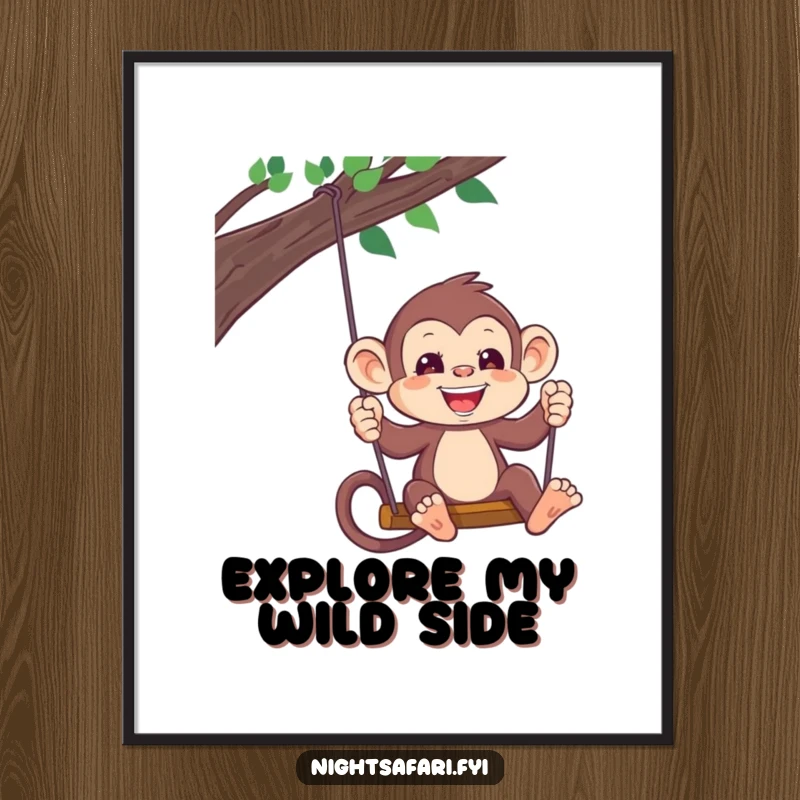 Funny Monkey Headlamp Poster: A playful monkey wearing a headlamp swings, bringing jungle adventure to walls, a delightful funny gift.