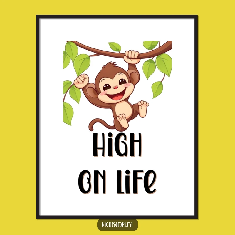 Funny Monkey Vine Poster: Primate Jungle Art Print, Unique Tropical Funny Gift