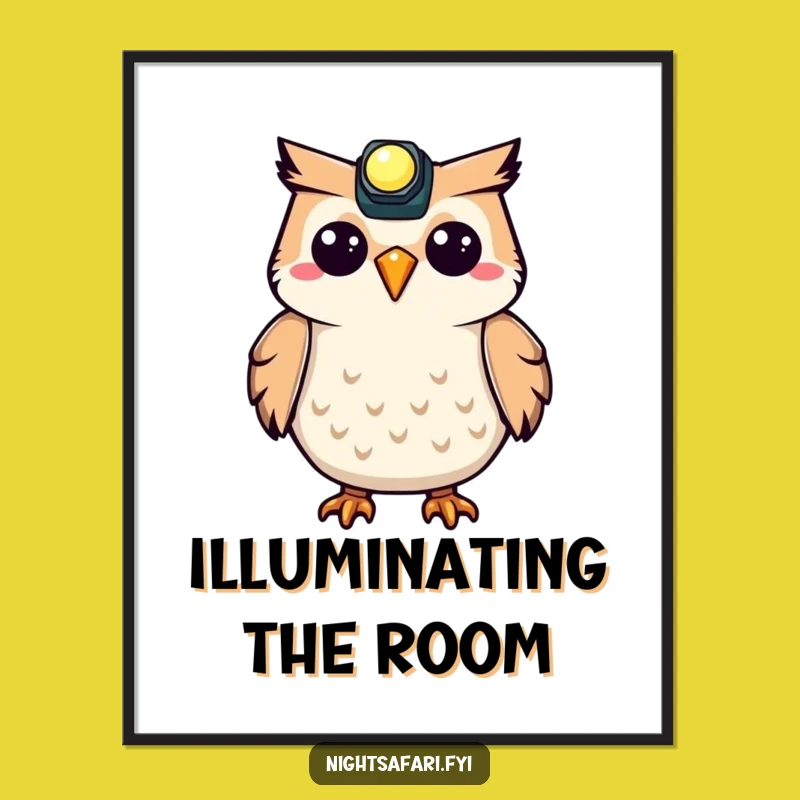 Funny Owl Headlamp Poster: Delightful Hooting Art for Whimsical Wall Decor
